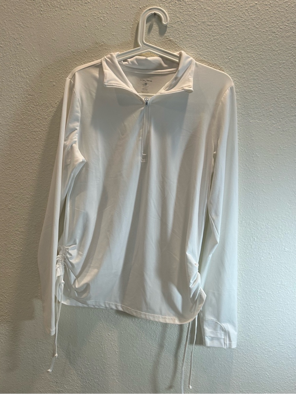 White Long-Sleeve Half-Zip Pullover with Side Drawcords